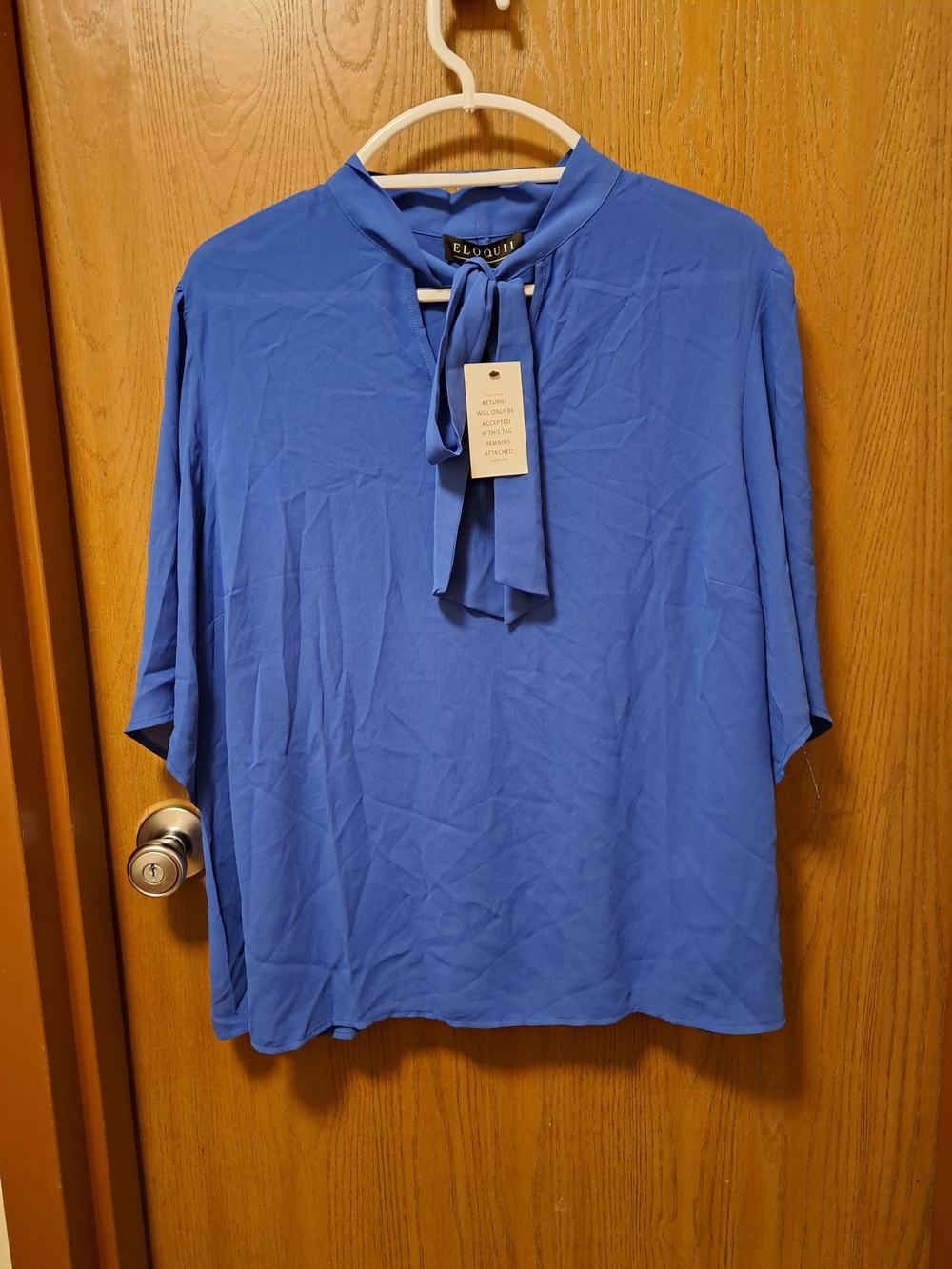 Eloquii Royal Blue Tie-Neck Blouse